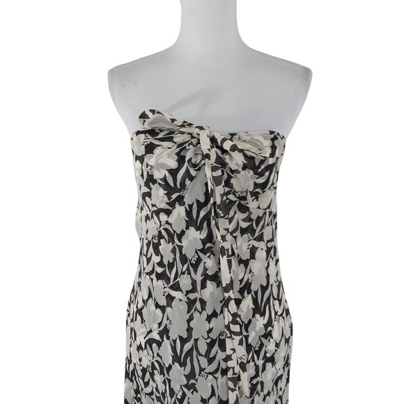 ANN TAYLOR! PURE SILK! CHEMISE STYLE BROWN & CREAM FLORAL STRAPLESS DRESS! SZ 10 - Picture 5 of 12